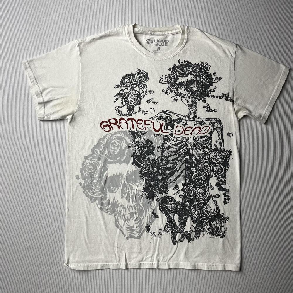 Liquid Blue Grateful Dead Shirt Mens M White Skull Roses Graphic Tee Band Music